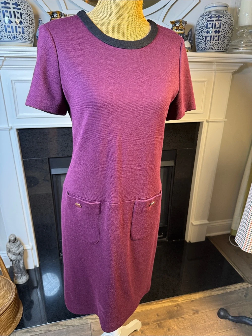 Tory Burch Purple Short Sleeve Wool Blend Mod Dress L
